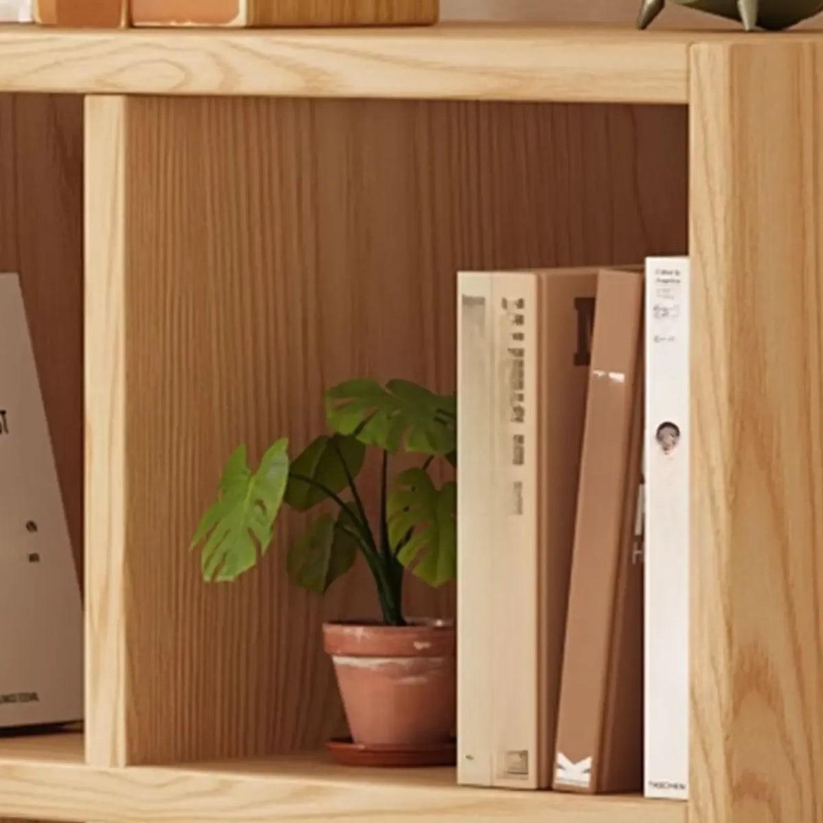 Moderne horizontale houten boekenkast met 8 vakken en naturel afwerking
