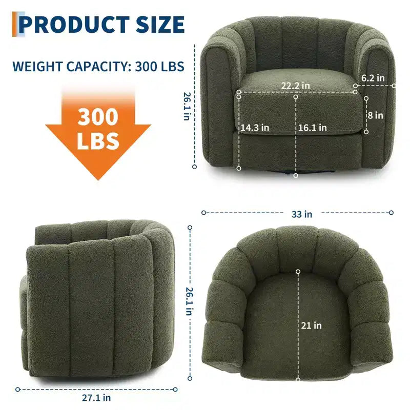 Ensemble de 2 fauteuils d’appoint pivotants à 360° modernes, style tonneau, rembourrage moelleux en tissu, vert