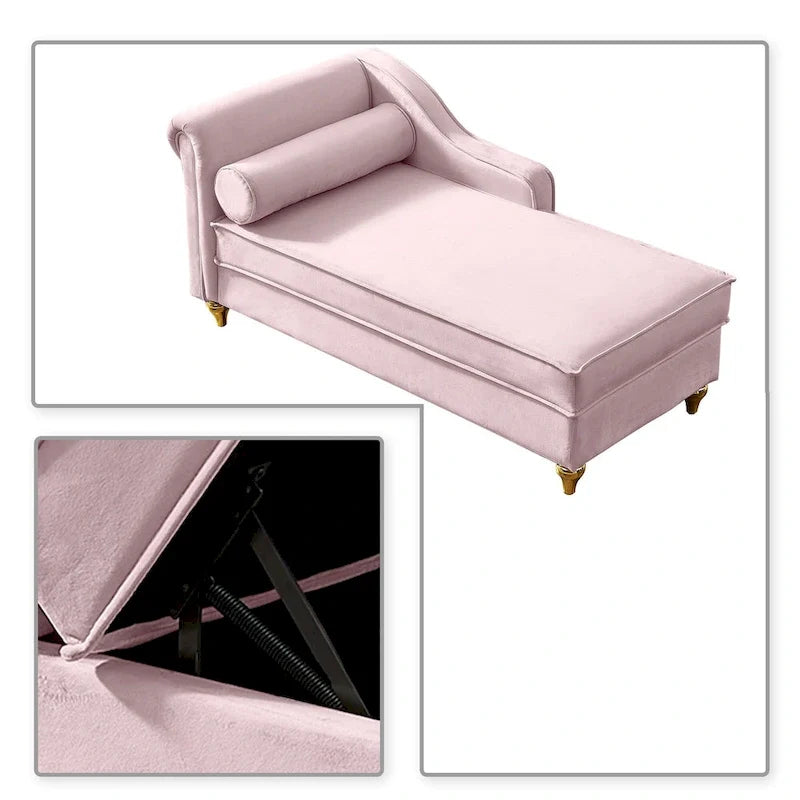 Méridienne élégante de style français en velours avec rangement et coussin