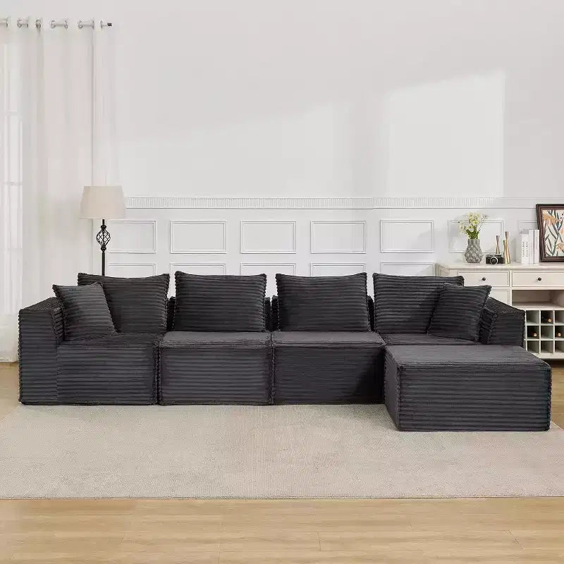 Divano componibile modulare Cloud da 107/ 137, senza struttura e con seduta profonda, trasformabile e confortevole, con pouf e schiuma memory