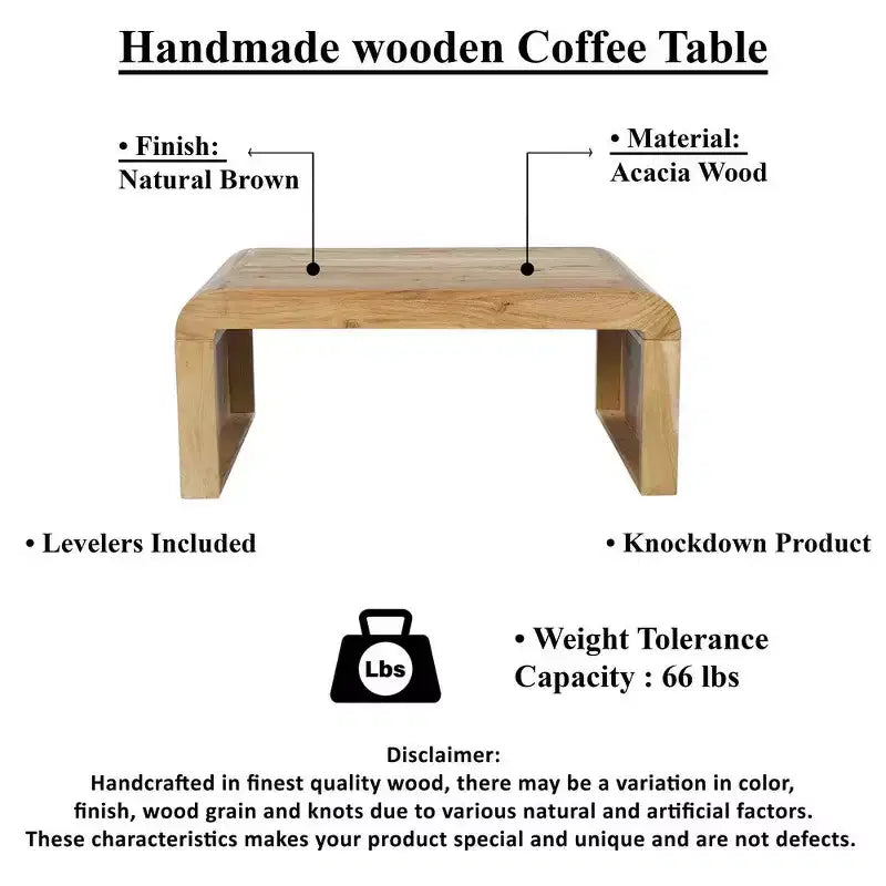 Couchtisch „Royal Hampton“ aus handgefertigtem, naturbelassenem Akazienholz mit rechteckiger, geschwungener Wasserfallkante, 36 Zoll