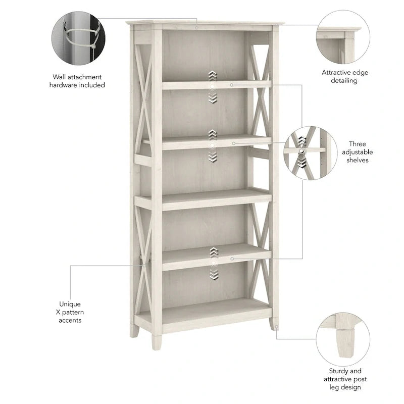 Boekenkast met 5 planken uit de Key West-serie van Bush Furniture