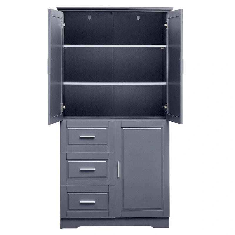 Armoire de rangement haute et large avec portes pour salle de bains, trois tiroirs