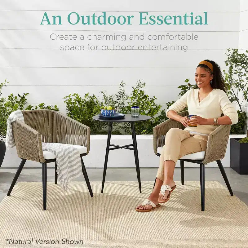 Best Choice Products Set aus 2 Garten-Esszimmerstühlen mit geflochtenem Korbgeflecht, Belastbarkeit 250lb