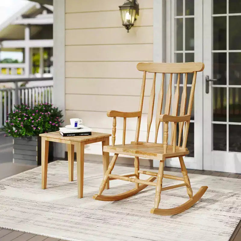 Costway Set aus 2 Schaukelstühlen aus Holz, glänzende Oberfläche, Weiß\ Kaffee