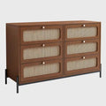 Moderne Kommode aus Holz und Rattan im Cannage-Stil mit 6 Schubladen