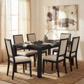 Moderne eetset - 80 tafel + 6 gestoffeerde stoelen, massief houten frame, tafelcapaciteit van 400 lbs, eenvoudig te monteren