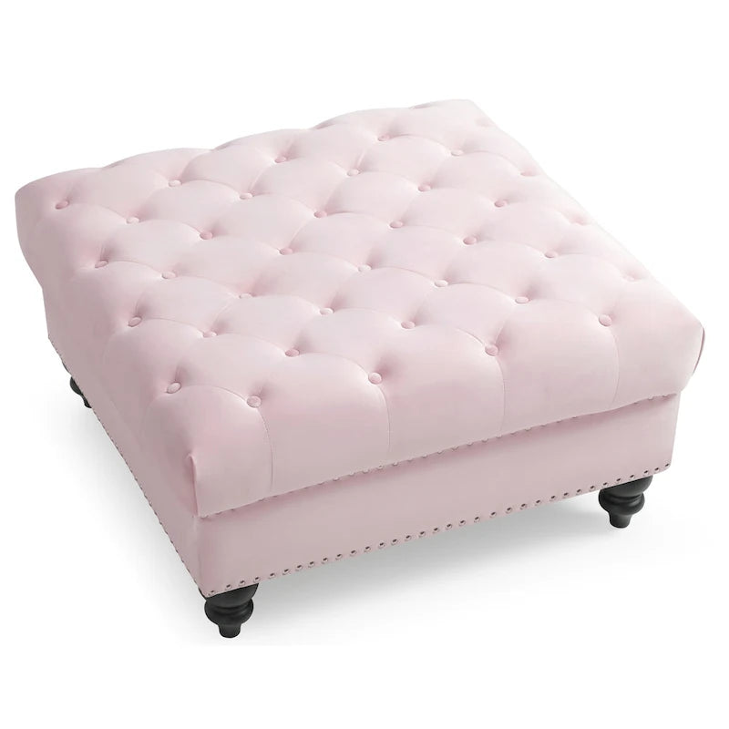 Velvet Tufted Oversized Square Ottoman with Nailhead Trim