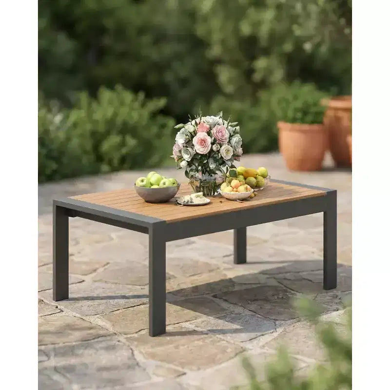 Set di mobili da patio in alluminio, divano componibile da esterno con 5 cuscini spessi, 4 braccioli e tavolino da caffè per giardino, terrazza e cortile