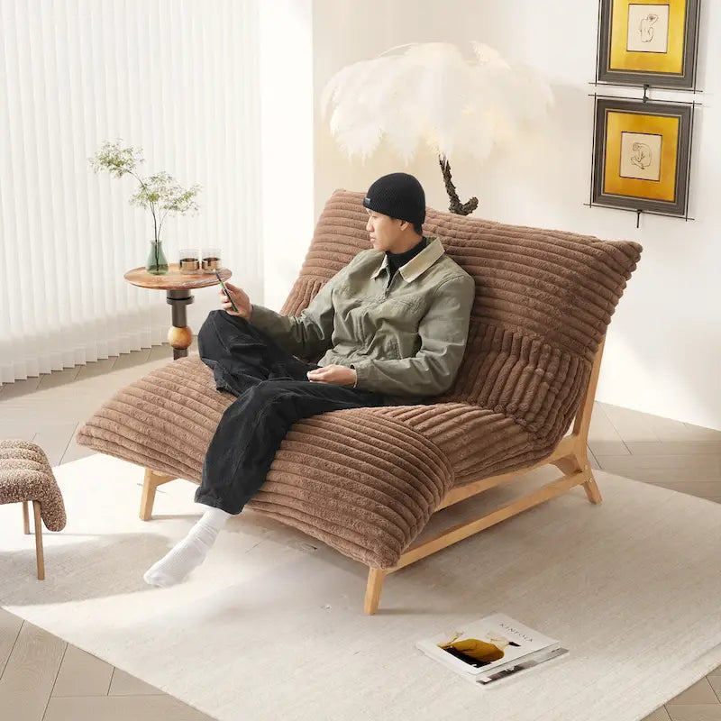 Fauteuil poire d’appoint grand format en peluche, avec structure en bois massif, confortable et garni de duvet