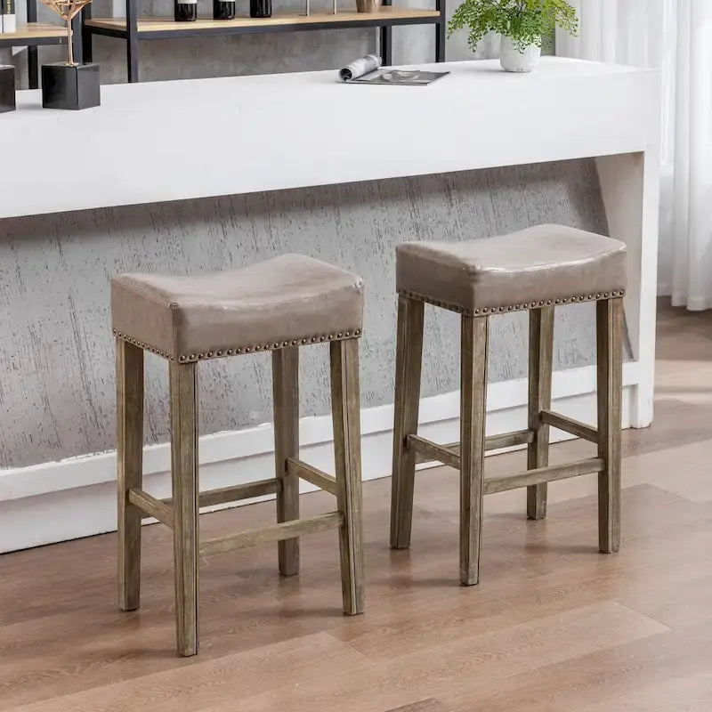 29 Inch Counter Height Backless Faux Leather Farmhouse Bar Stools