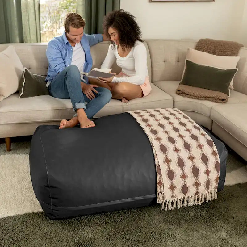 Oversized Faux Leather Ottoman Lounger