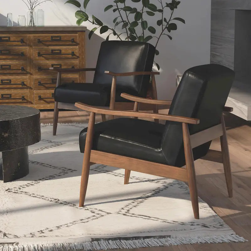 Faux Leather Accent Chair with Solid Wood Base