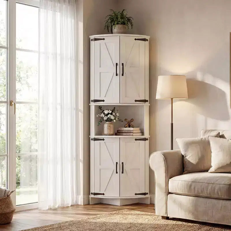 COZONY 65 Bauernhaus-Eckschrank mit Türen und verstellbaren Einlegeböden, hoher Eckschrank für Küche und Wohnzimmer