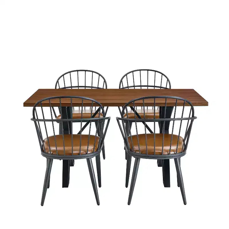 Set da pranzo da 5 pezzi con 4 sedie e tavolo rotondo/quadrato, nero+naturale/noce-ModernLuxe