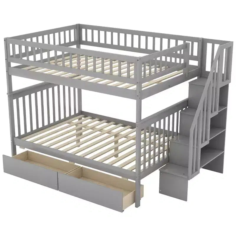 Stapelbed met twee tweepersoonsbedden, twee opberglades en opbergplanken, voor de slaapkamer van kinderen, tieners en volwassenen