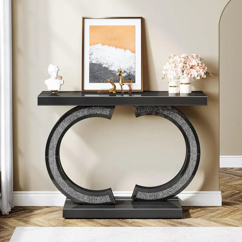 Console argentée, table d’entrée avec miroir de 39 pour l’entrée
