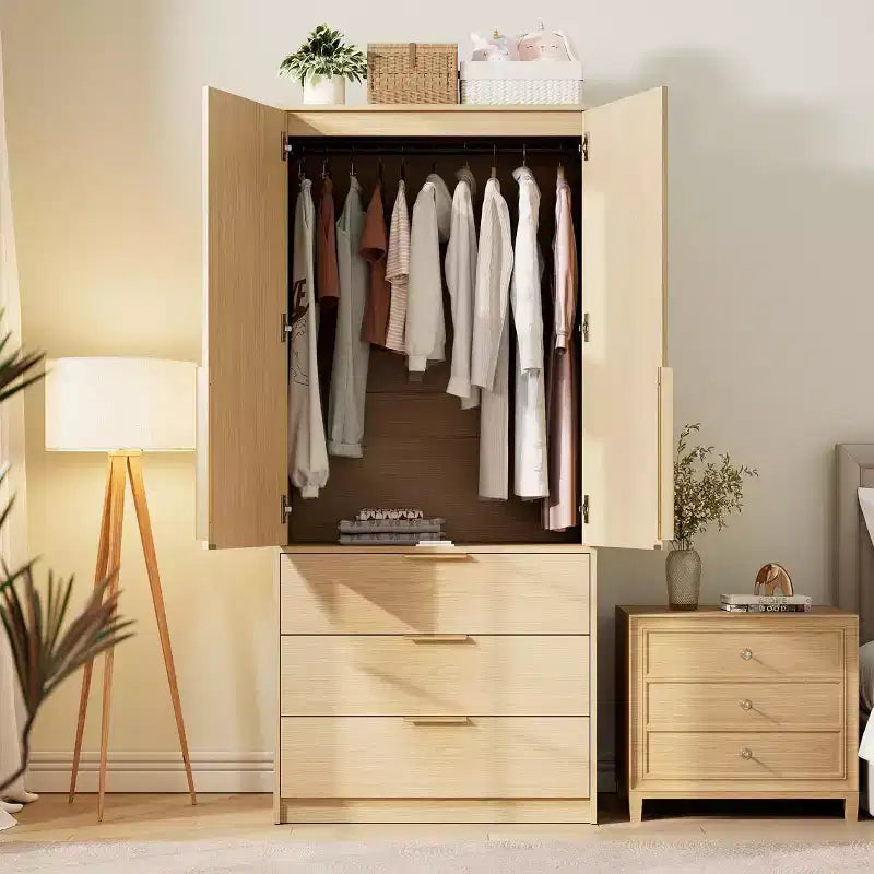Armoire à 2 portes avec 3 tiroirs et tringle