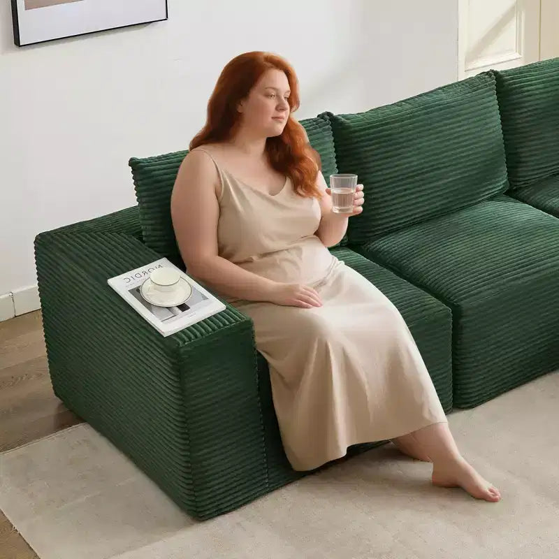 108 Modernes 3-Sitzer-Sofa, gepolstertes Sofa in L-Form mit Kissen, Sofa mit tiefer Sitzfläche, keine Montage erforderlich