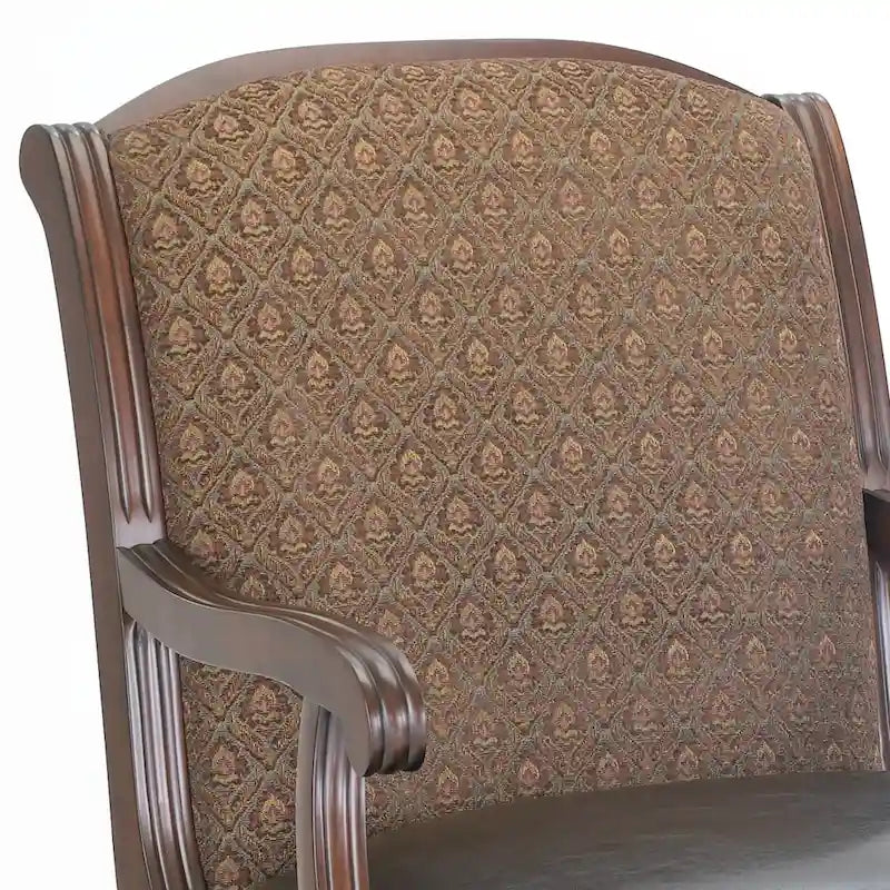 Traditional Carved Brown Upholstered Accent Chair