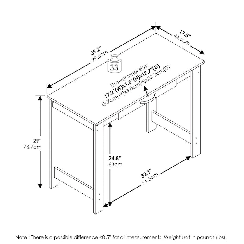 White Compact Writing Desk with Drawer for Small Spaces