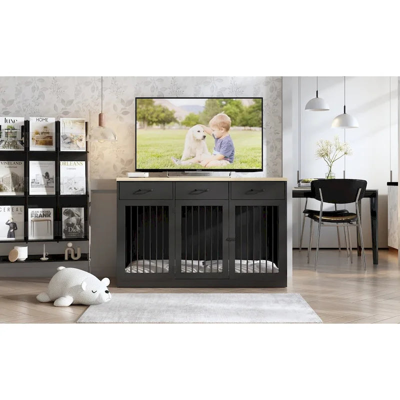 Moderne grote hondenbench met opberglades - elegante espressokleurige afwerking