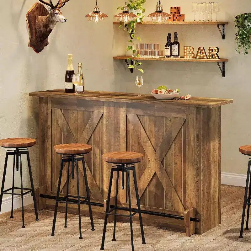 Lantine Bartisch, 63 Zoll, 2-stufiger Bartisch in Tresenhöhe mit Fußstütze für Küche, Bistro, Esszimmer oder Wohnzimmer, Braun