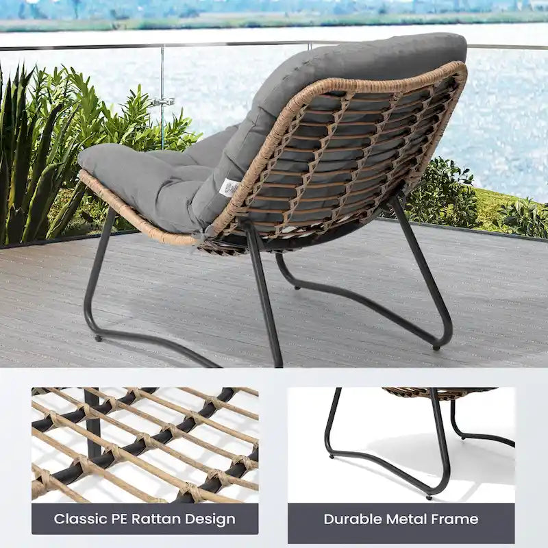 Papasan-Sessel aus PE-Rattan mit Kissen für drinnen und draußen