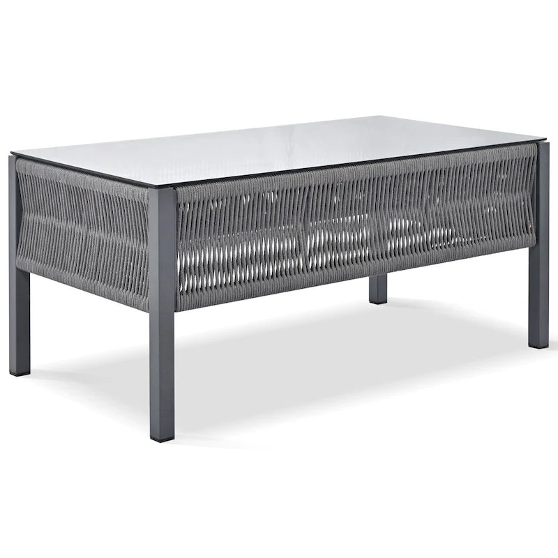 4-delige tuinmeubelset, loungeset voor buiten met tafel van gehard glas, diepe zit en dikke kussens