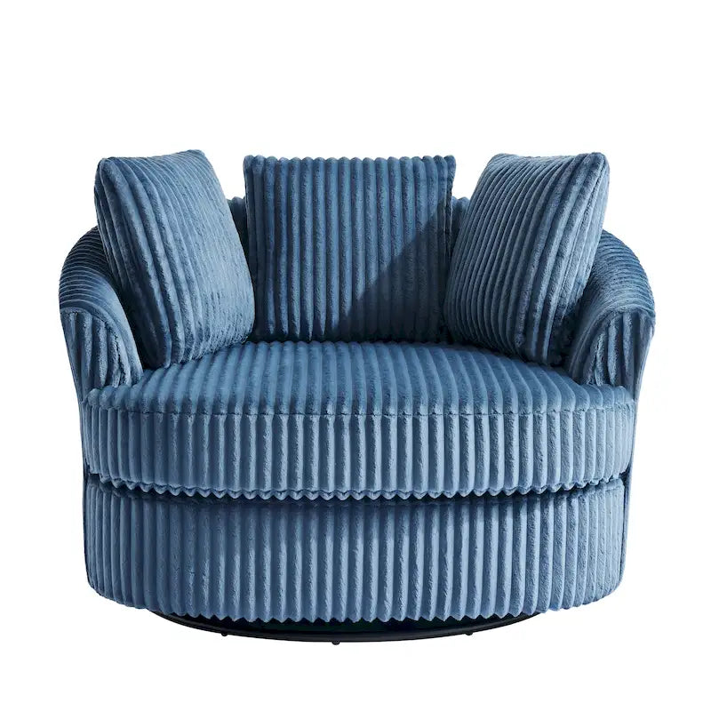 Fauteuil tonneau pivotant surdimensionné en velours côtelé moelleux, accoudoirs rentrés, 43 W