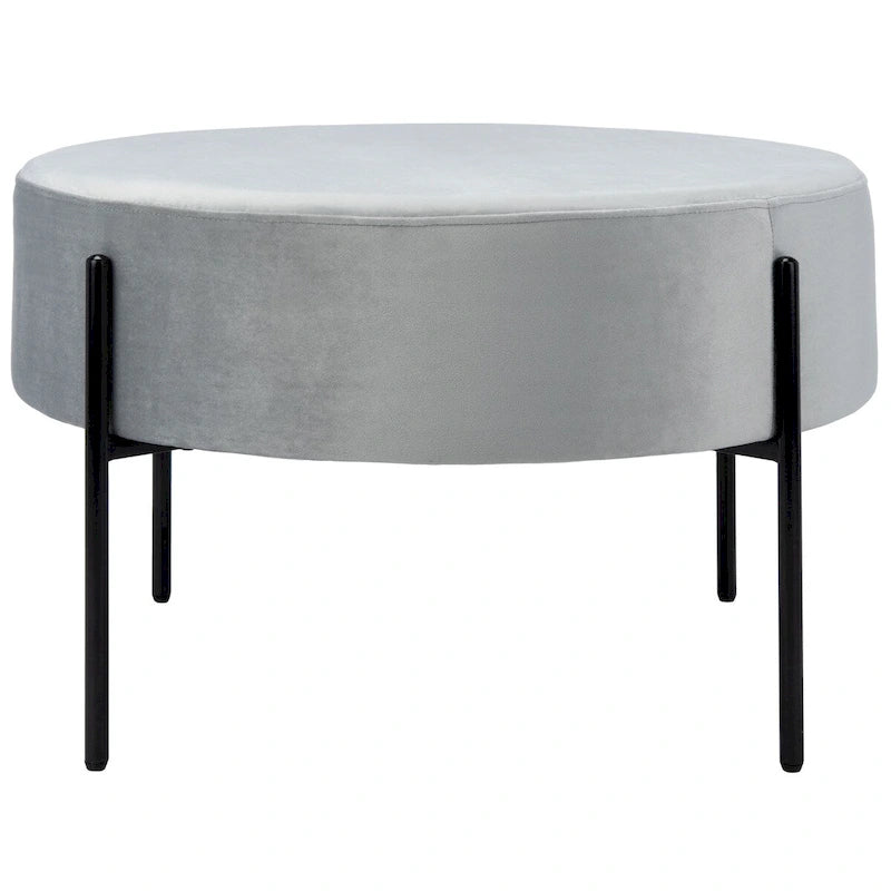 Round Plush Velvet Cocktail Ottoman with Black Legs