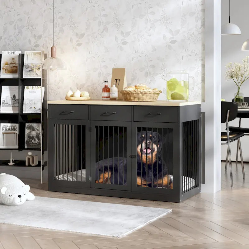Moderne grote hondenbench met opberglades - elegante espressokleurige afwerking