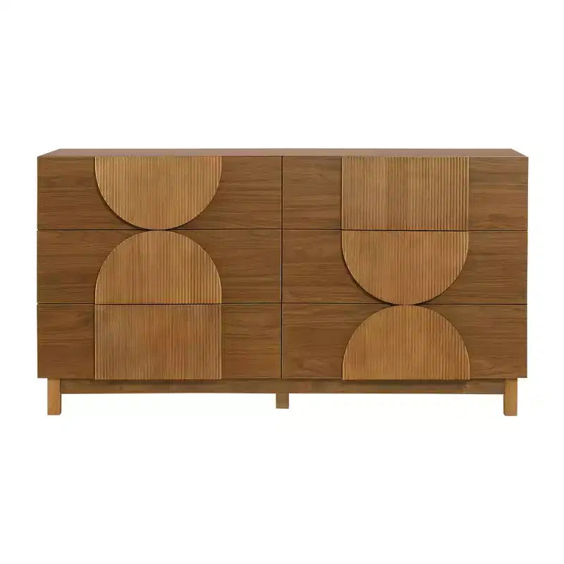 Moderne geometrische Kommode mit 6 Schubladen, breiter Stauraumschrank mit Halbkreismuster für Schlafzimmer und Wohnzimmer
