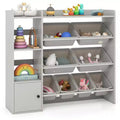 Costway Spielzeugaufbewahrung und Bücherregal für Kinder, Bücherregal aus Holz mit 4 kleinen und 4 großen Boxen, Grau/Weiß