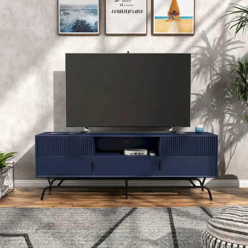DH BASIC moderner Medien-Schrank mit 3 Schubladen und TV-Ständer, 60 Zoll, mit Kabeldurchführung von Denhour