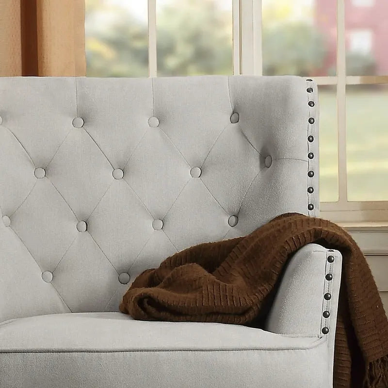Poltrona decorativa Moser Bay Mignon in velluto/lino, larga 30, con schienale alto e bottoni