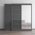 Armoire à 2 portes avec miroir et façade en verre, pour 2 personnes (gris / noir / blanc)