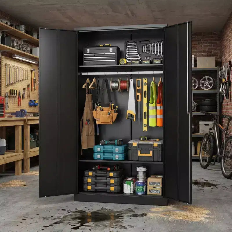 Armoire-penderie en acier robuste de 72in avec serrure, armoires de rangement métalliques pour garage, armoire métallique de rangement pour la maison, la chambre, le bureau ou le placard