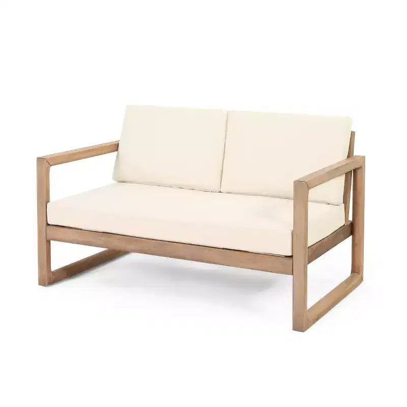 Tuinmeubelset van acaciahout, loungeset voor buiten met salontafel en zachte kussens voor de achtertuin, veranda en het balkon, beige - Merax