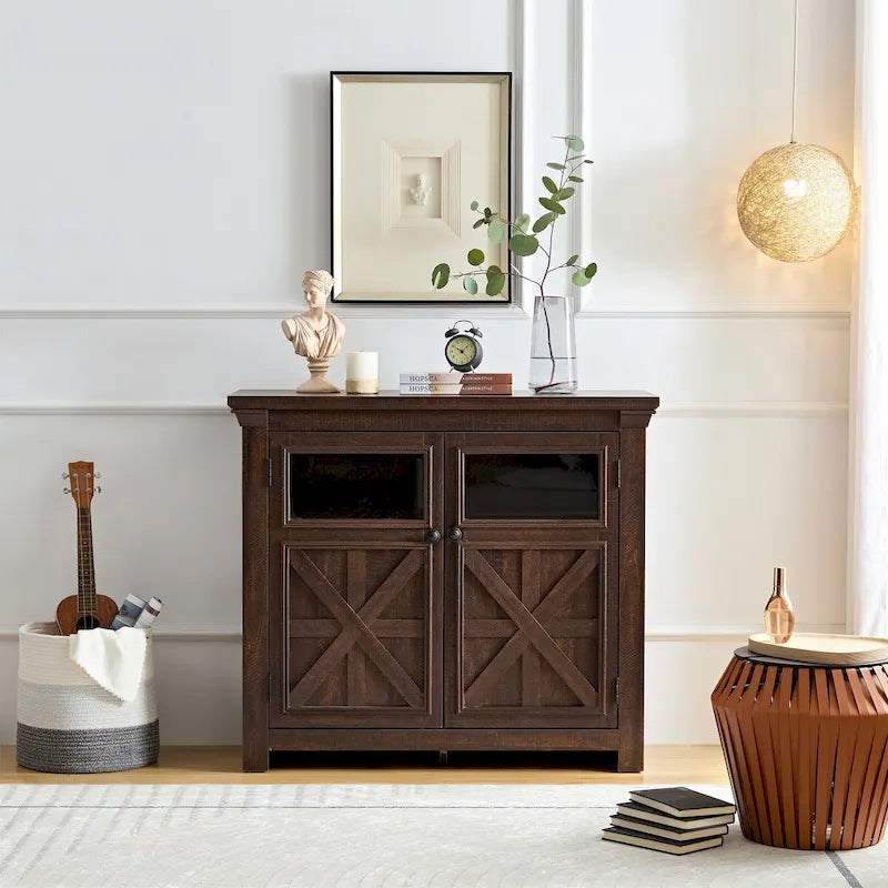 Vintage 2-Door Glass Buffet Sideboard Cabinet with Adjustable Shelf