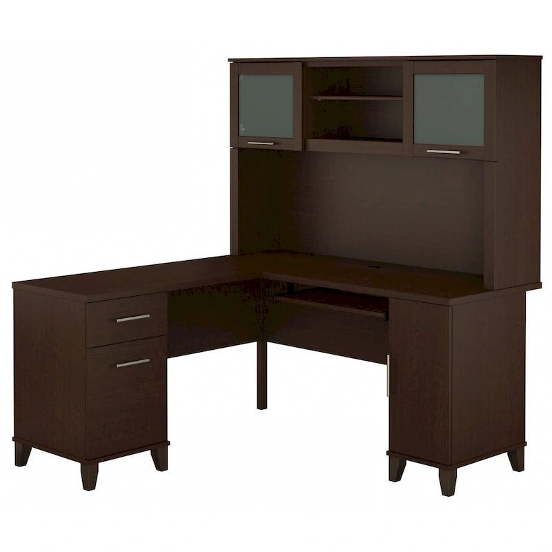 Bush Furniture Somerset 60W L-förmiger Schreibtisch mit Aufsatzregal