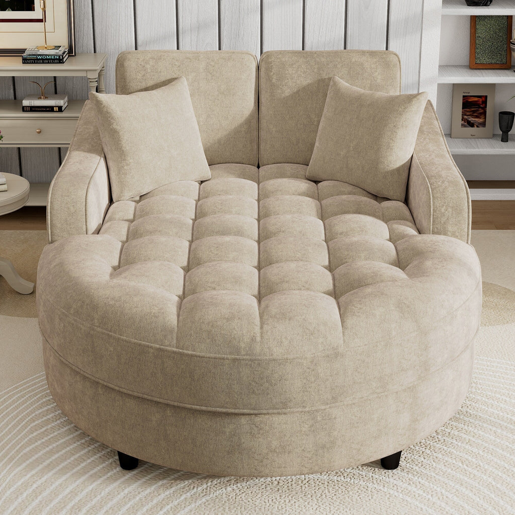 Chaiselongue-Schlafsofa aus Chenille, gepolstertes Sofa mit gesteppter Rückenlehne und 2 abnehmbaren Kissen für das Wohnzimmer