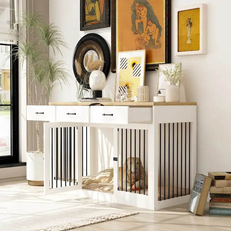 Moderne grote hondenbench met opberglades - elegante espressokleurige afwerking