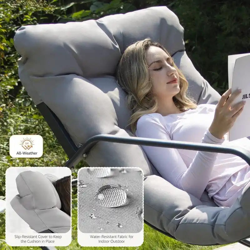 Übergroßer Schaukel-Loungesessel, extra großer Outdoor-Liegestuhl für 450 lbs mit wasserabweisenden Kissen