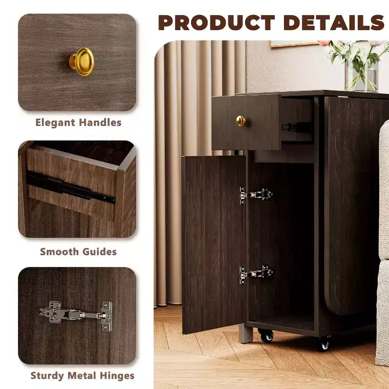ATJafurn opklapbare eettafel van 59 inch met neerklapbare bladen voor kleine ruimtes, rechthoekige uitschuifbare houten keukentafel met wielen en opbergruimte