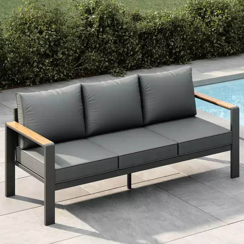 Ensemble de mobilier de patio en aluminium, canapé d’angle d’extérieur avec 5 coussins épais, 4 accoudoirs et table basse pour le jardin, la terrasse ou la cour