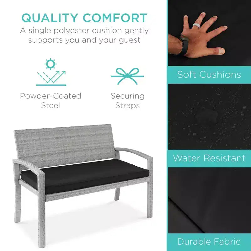 Best Choice Products Outdoor-Gartenbank aus Korbgeflecht für 2 Personen, Garten- und Terrassenmöbel mit einer Tragkraft von 700lb, Kissen