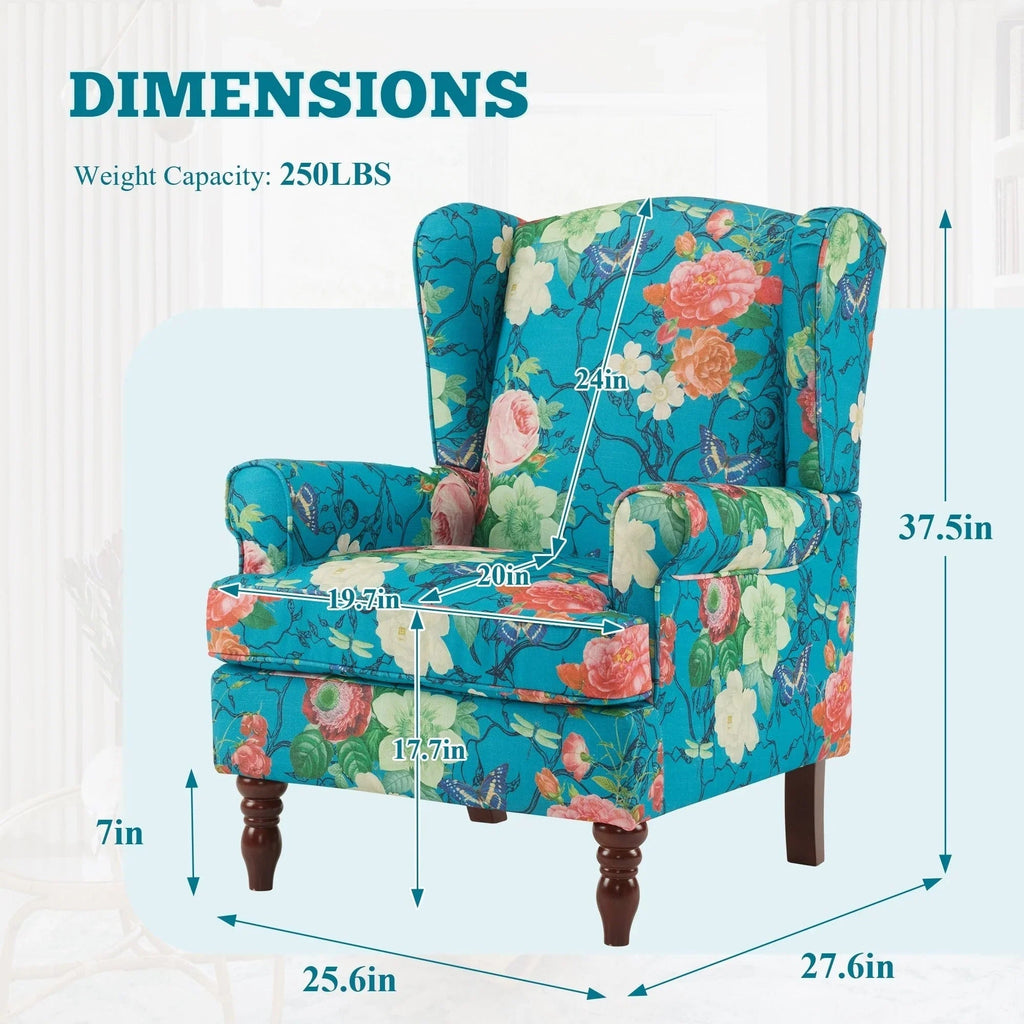 Erommy moderne fauteuil, fauteuil met hoge rugleuning, gestoffeerde eenzitsbank met knopen en houten poten voor de woonkamer