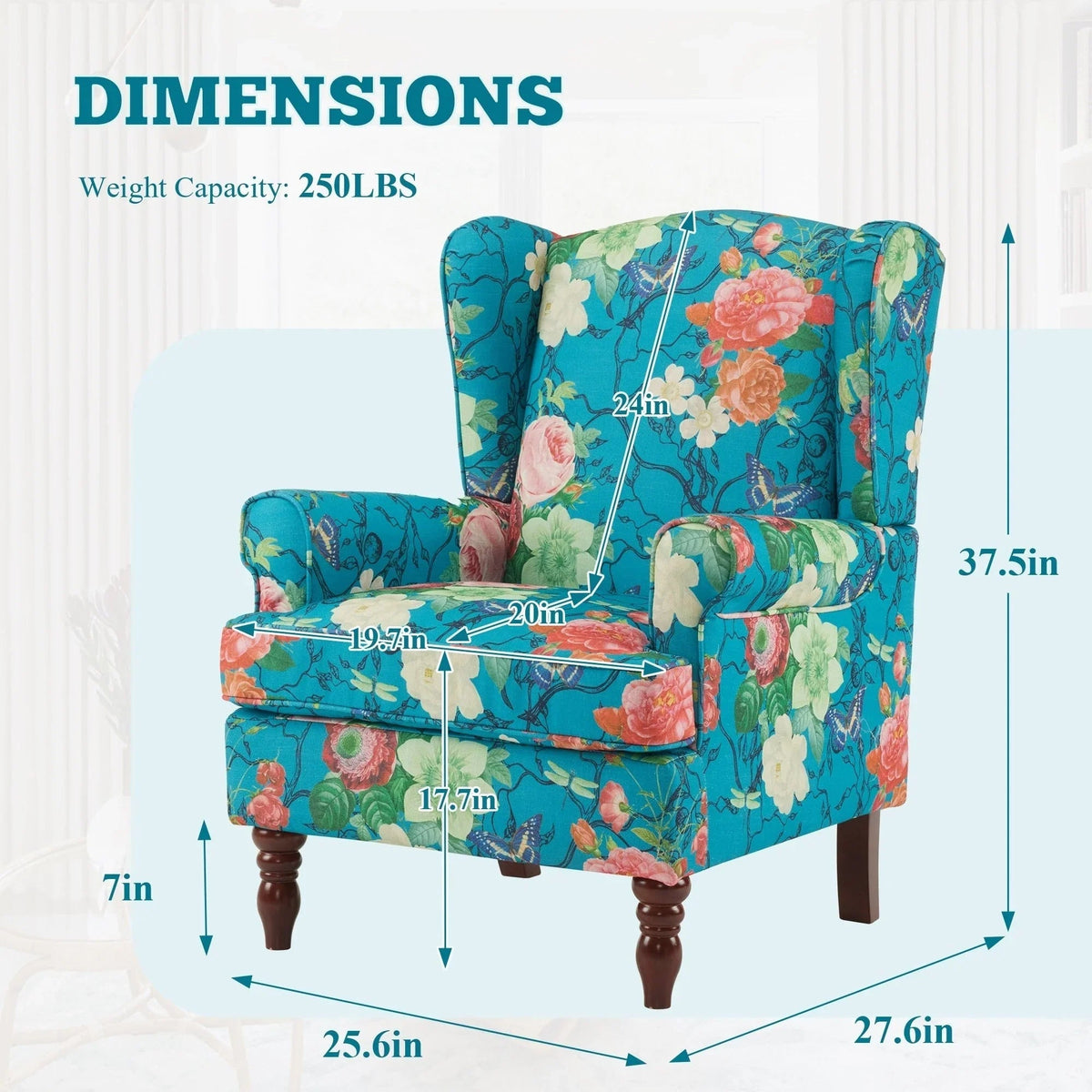 Erommy moderne fauteuil, fauteuil met hoge rugleuning, gestoffeerde eenzitsbank met knopen en houten poten voor de woonkamer