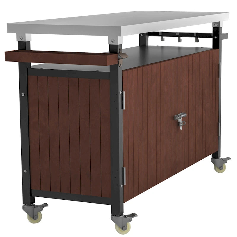 Grillwagen für draußen mit Tischplatte aus Edelstahl (Hocker nicht im Lieferumfang enthalten)